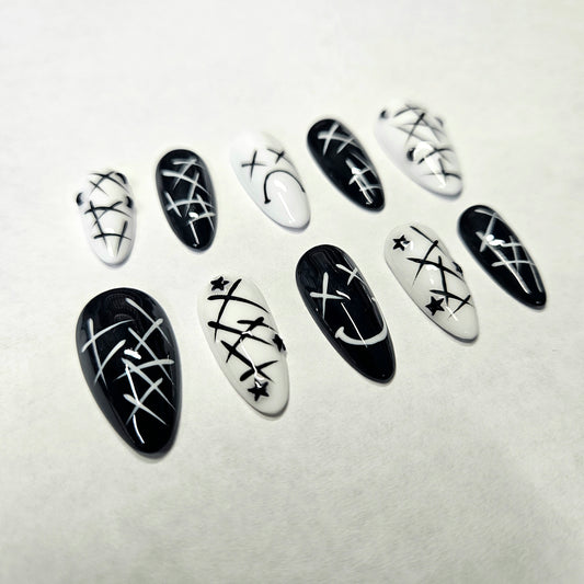 Black & White Duality Press-On Nails Custom Shape