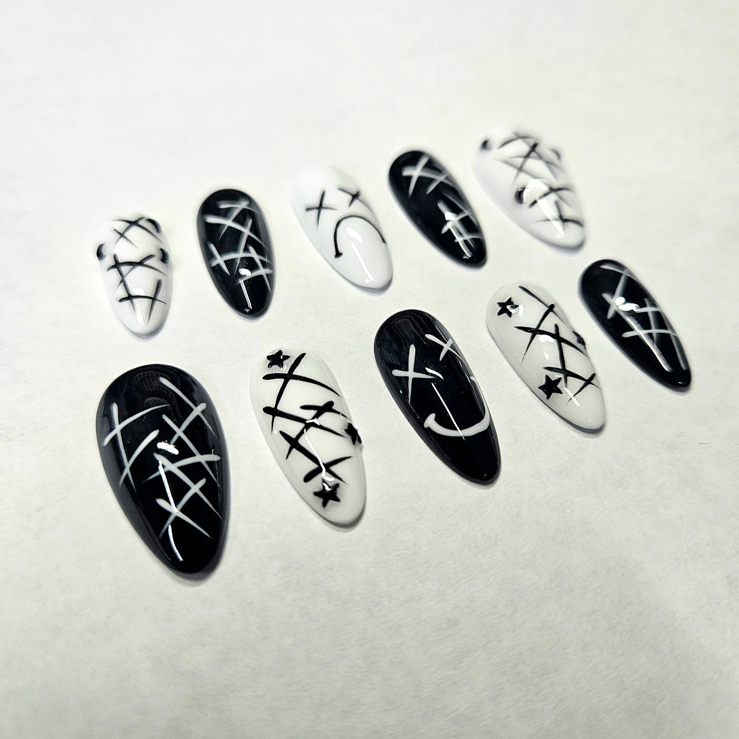 Black & White Duality Press-On Nails Custom Shape