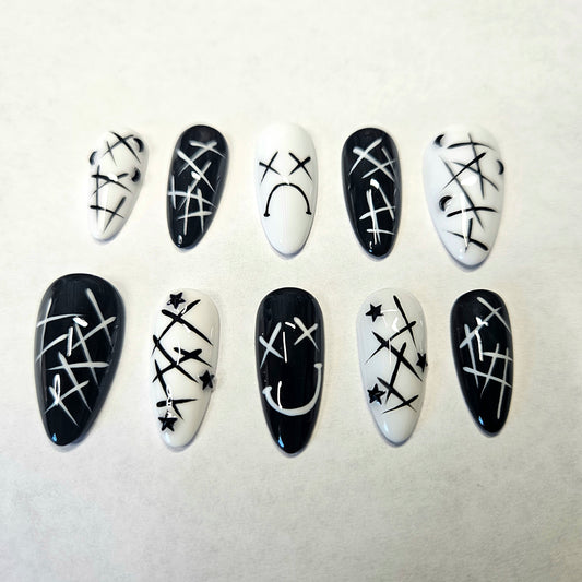 Black & White Duality Press-On Nails Custom Shape