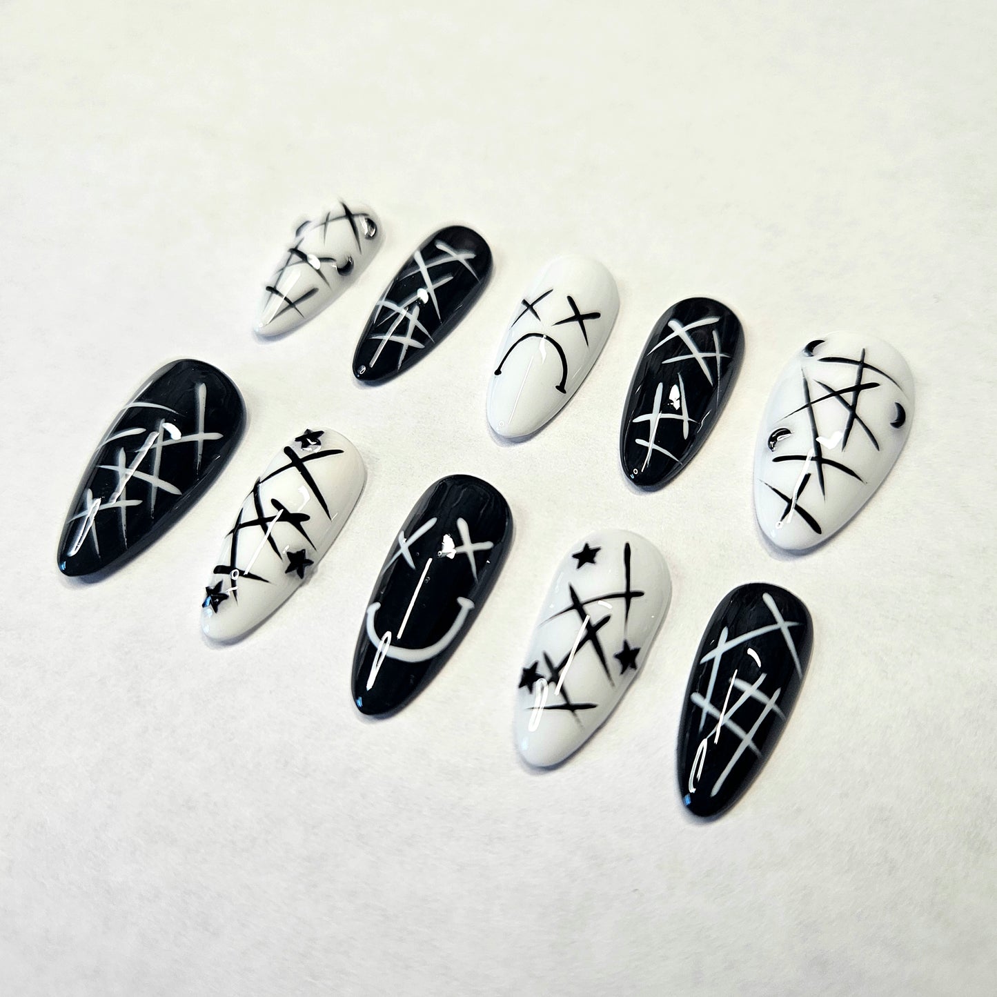 Black & White Duality Press-On Nails Custom Shape